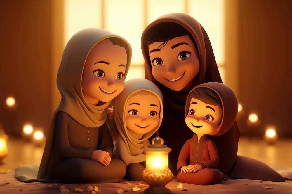 Ramadan muslim family cartoon light adult.