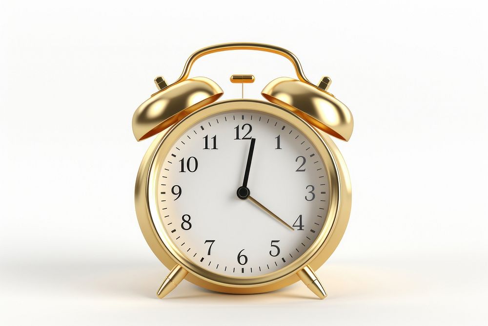 Alarm clock gold white background accessories. AI generated Image by rawpixel.