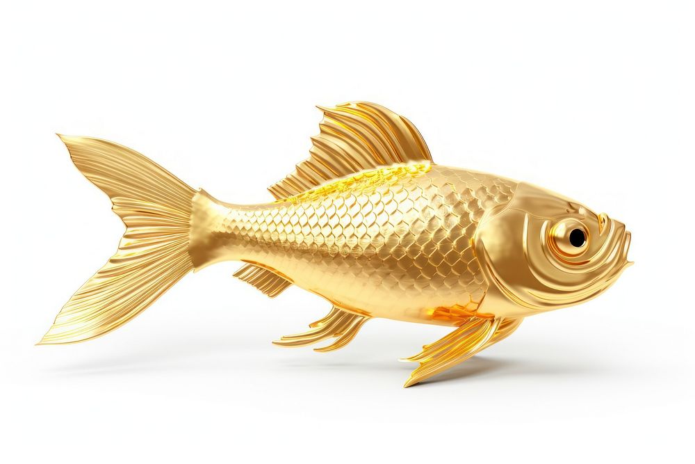 Fish animal gold white background. 