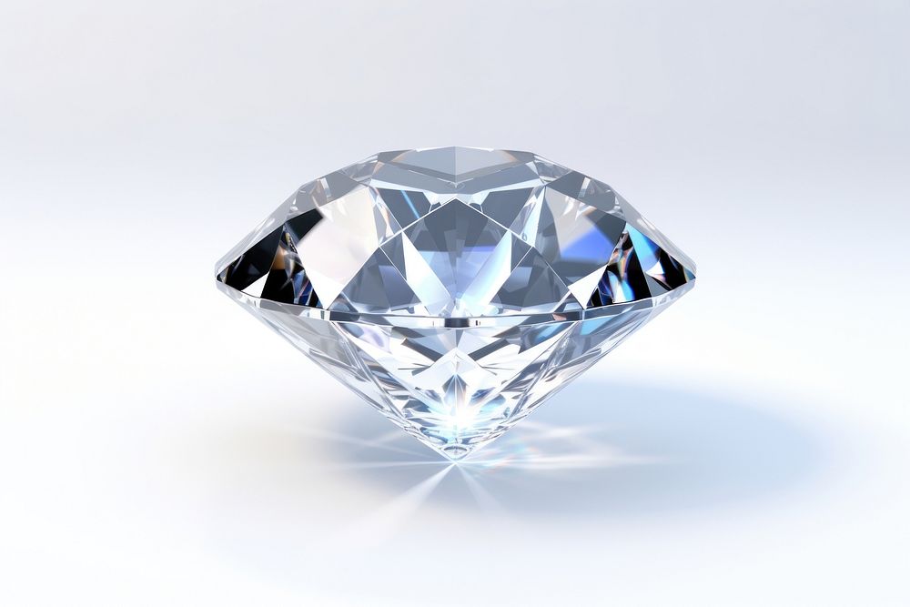 Transparent glass diamond gemstone jewelry white background.