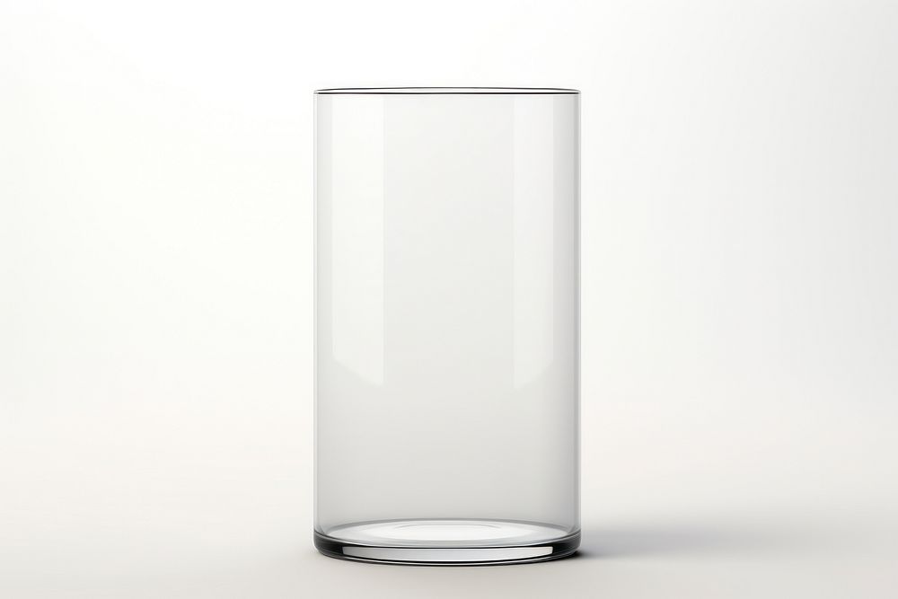 Transparent glass of pillar cylinder vase white background.