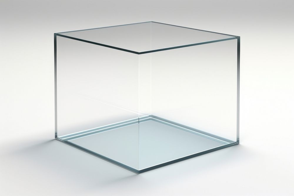 Transparent glass open box vase white background simplicity.