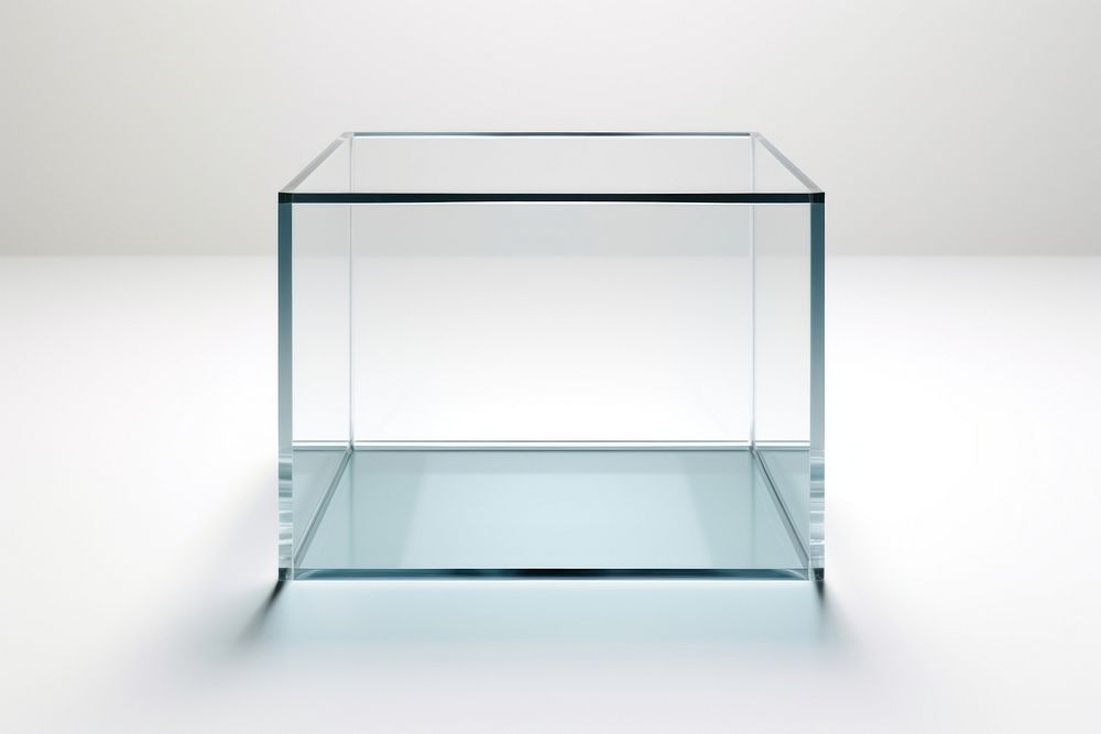 Transparent glass open box furniture white background simplicity.