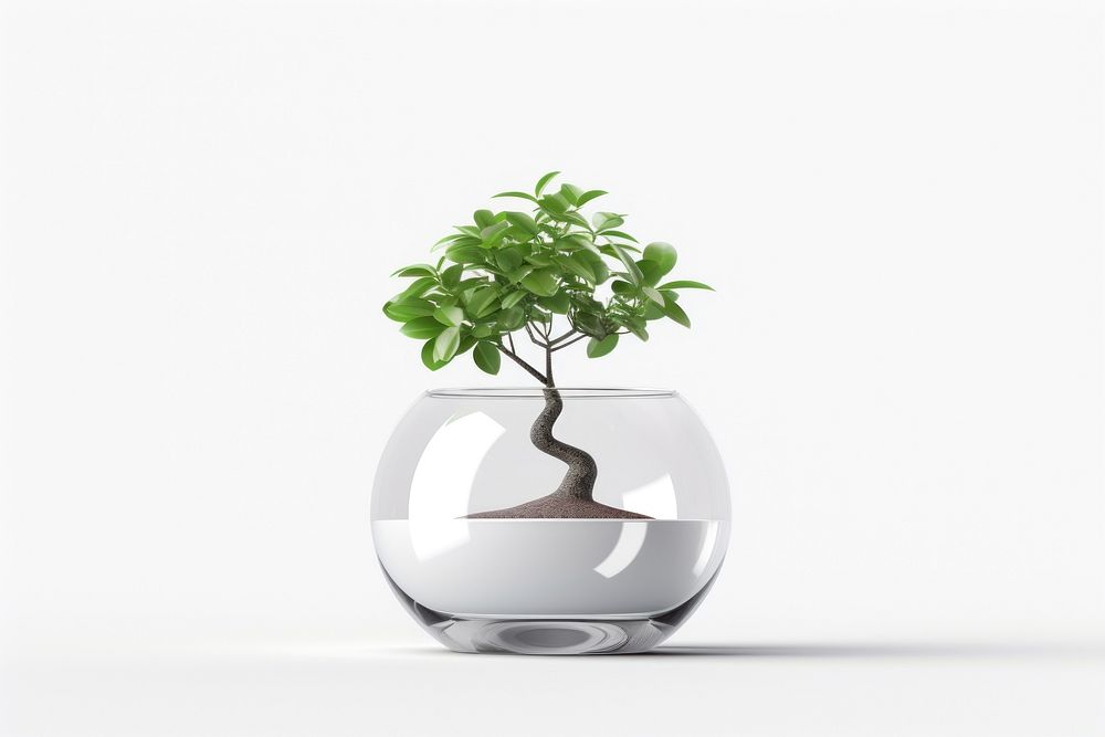 Transparent glass mini simple tree pot bonsai plant vase.
