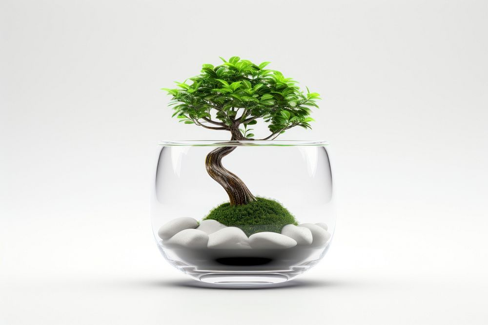Transparent glass mini simple tree pot bonsai plant houseplant.