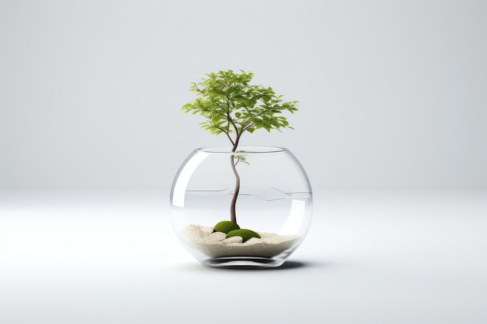 Transparent glass mini simple tree pot bonsai plant vase.