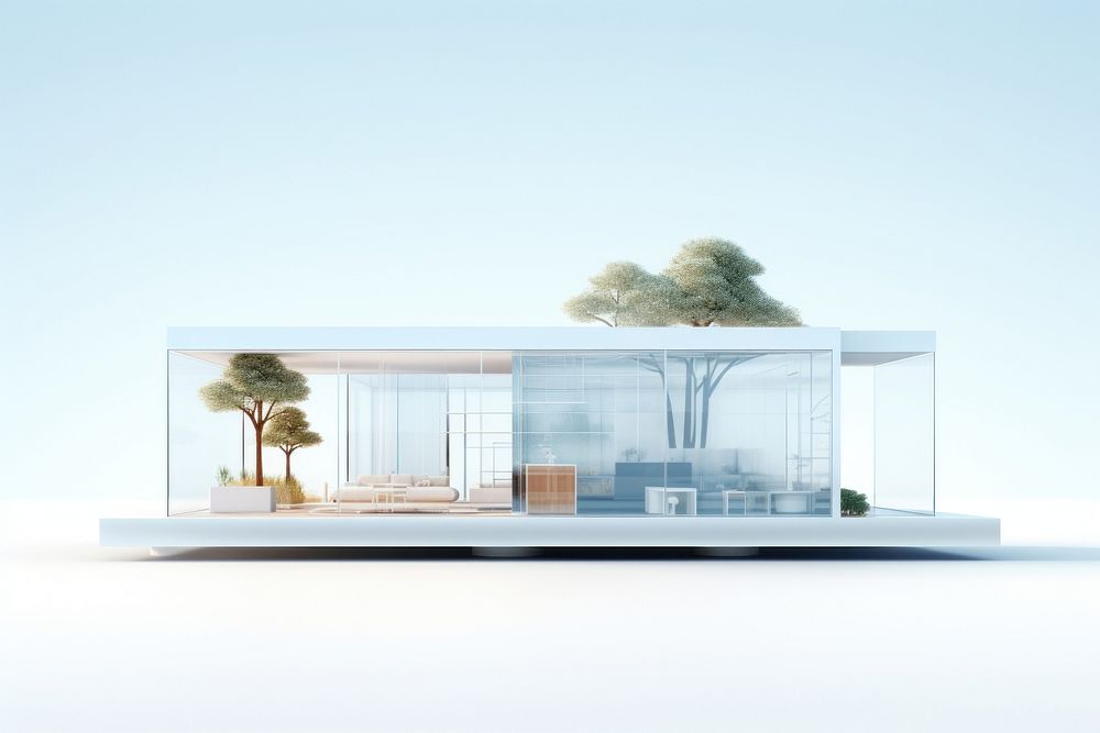 Transparent glass simple house architecture building plant.