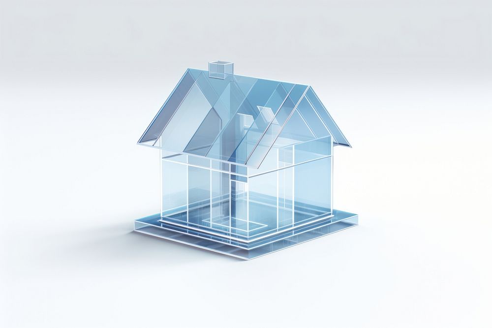 Transparent glass simple house icon white background architecture investment.