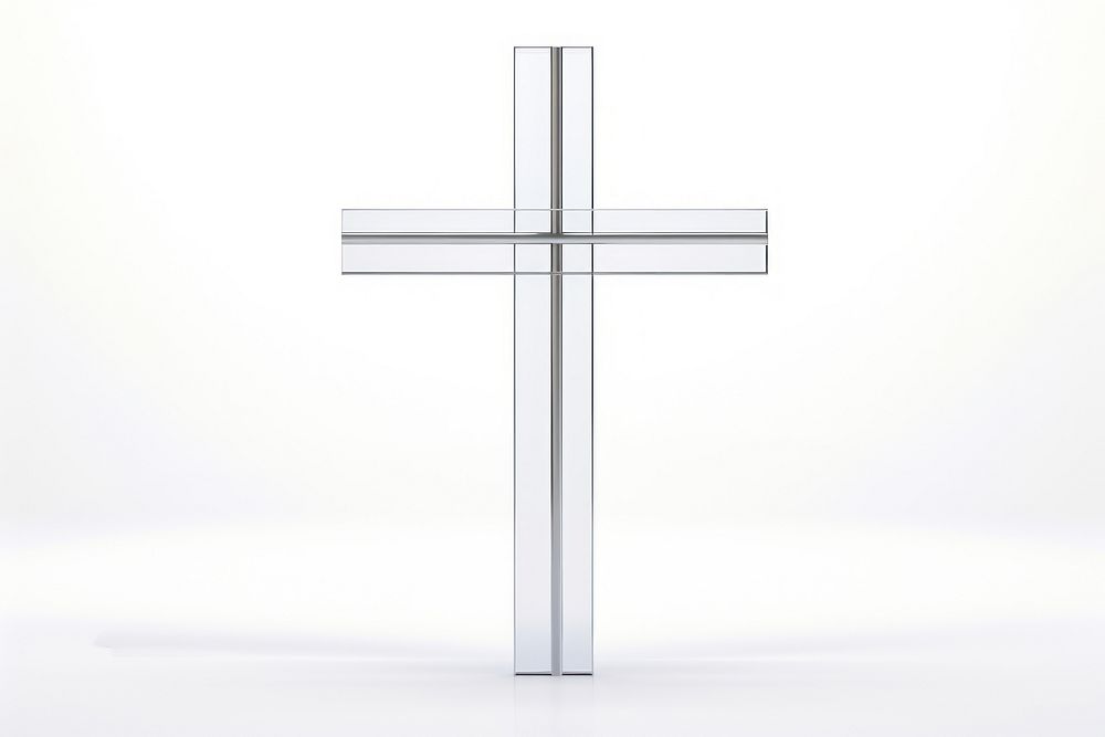 Transparent glass simple jesus cross symbol white white background.