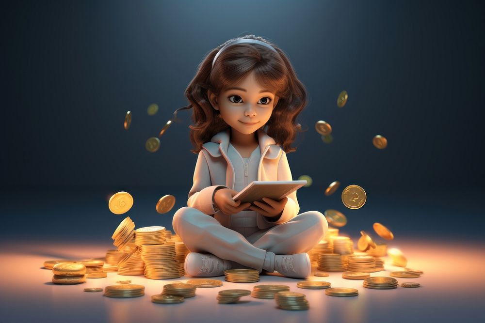 Girl sitting money cross-legged. AI generated Image by rawpixel.