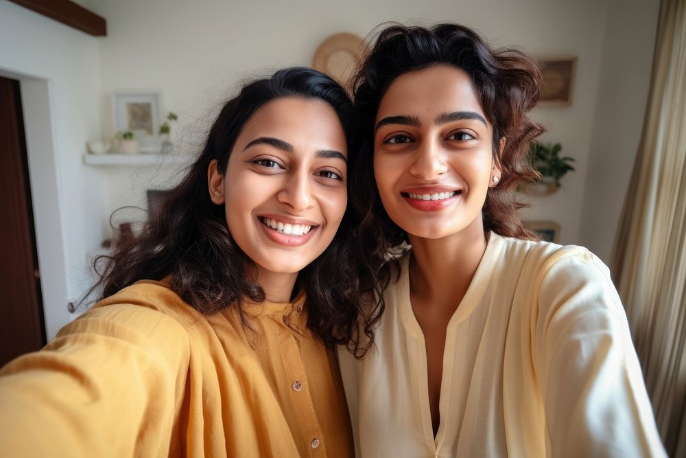 South Asian young women selfie portrait smiling. AI generated Image by rawpixel.