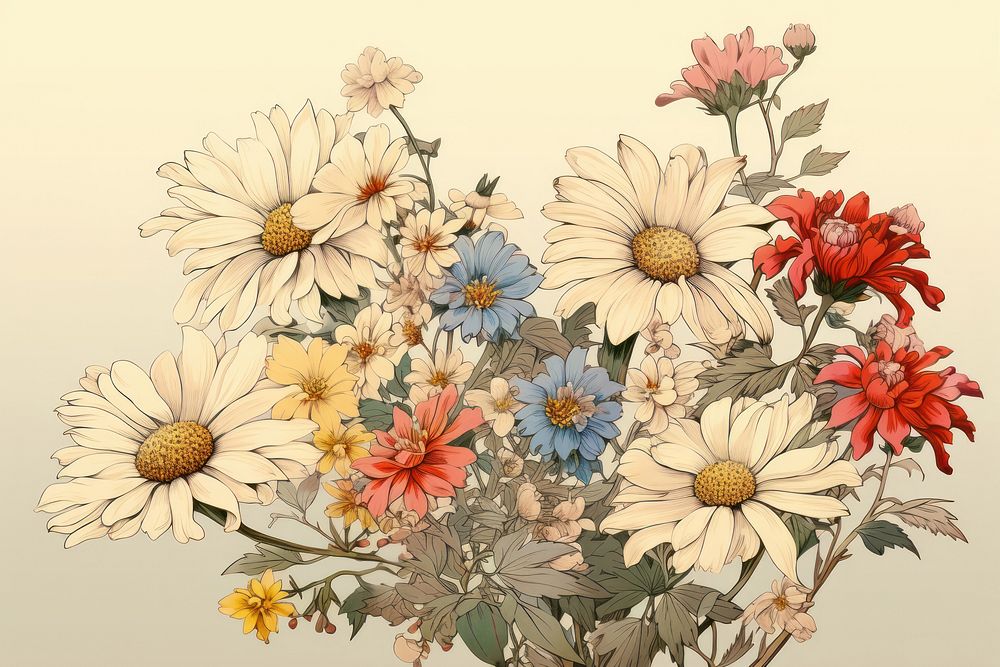 Isolated daisy bouquet flower art pattern. AI generated Image by rawpixel.