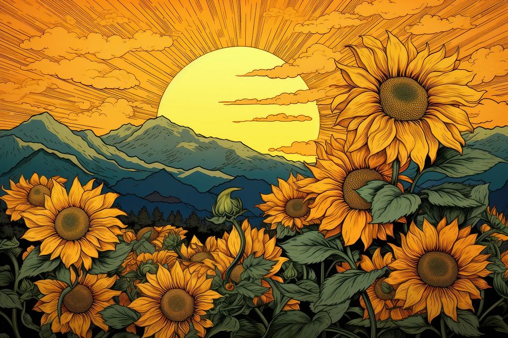 Stunning sunflower field art backgrounds outdoors. AI generated Image by rawpixel.
