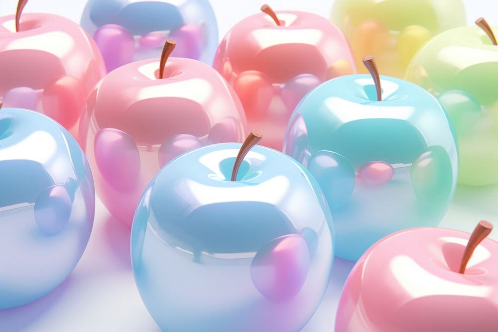 Pastel 3d apple holographic fruit food backgrounds.