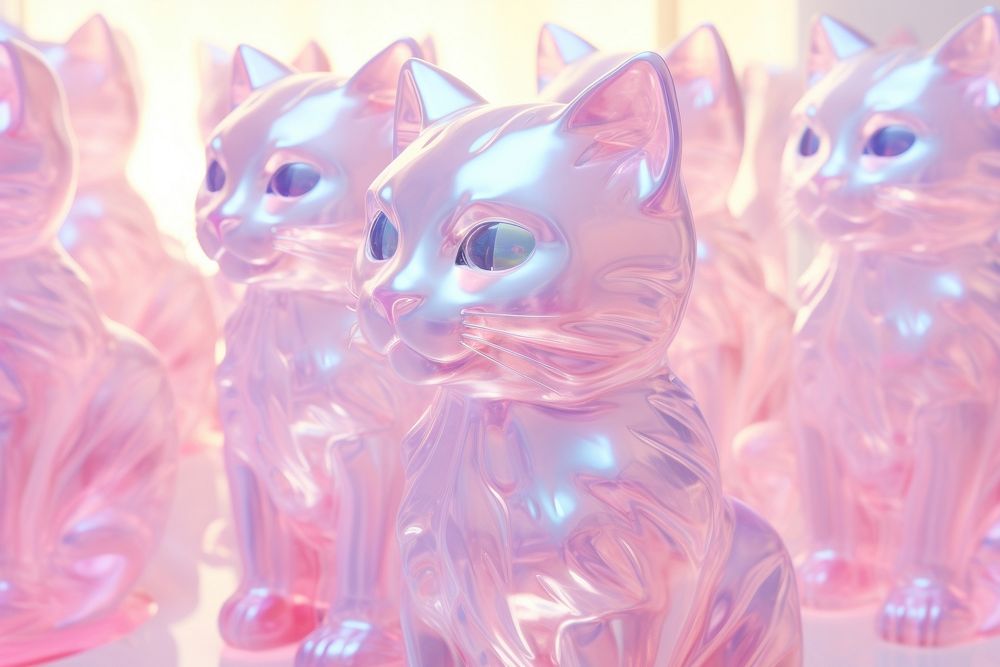 Pastel 3d cat holographic figurine animal mammal.