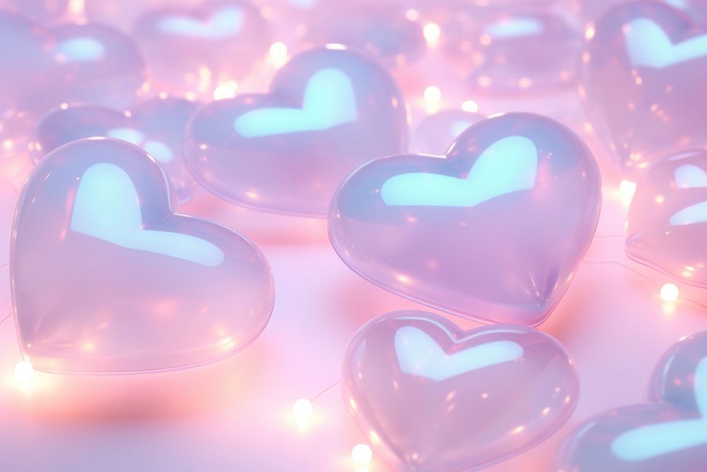 Pastel 3d heart aesthetic holographic light illuminated backgrounds.