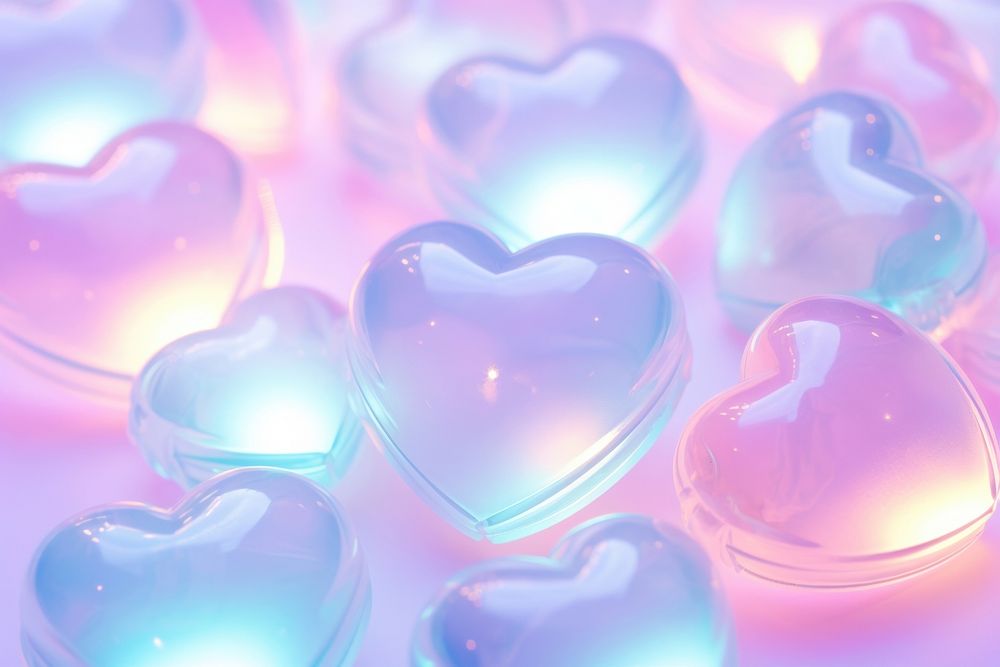 Pastel 3d heart aesthetic holographic illuminated transparent backgrounds.