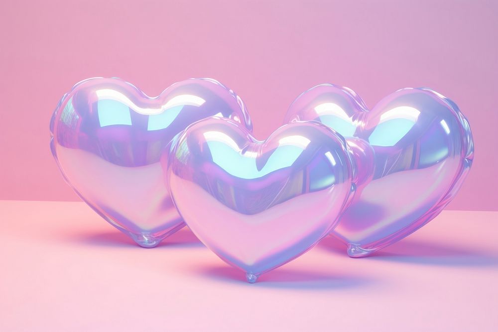 Pastel 3d heart aesthetic holographic glowing balloon purple.