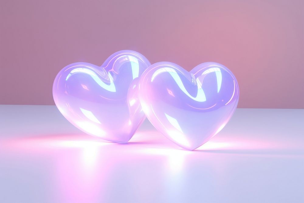 Pastel 3d heart aesthetic holographic light illuminated lighting.