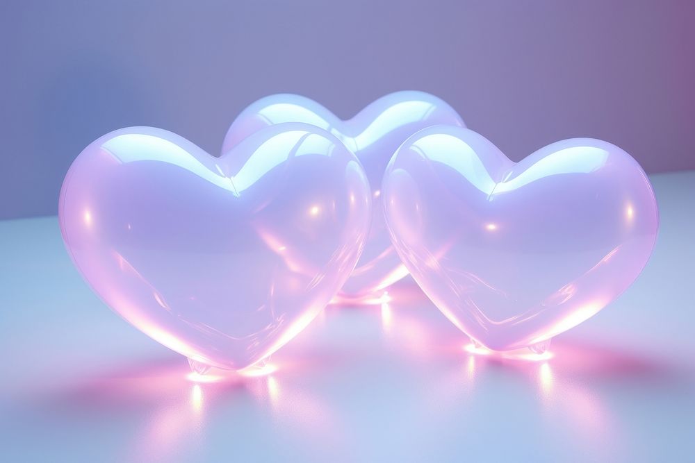 Pastel 3d heart aesthetic holographic balloon light illuminated.