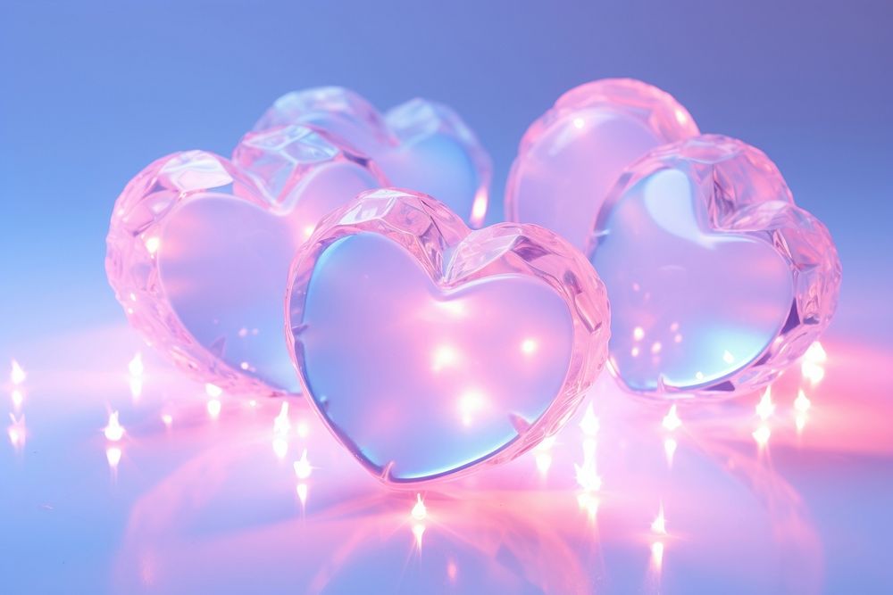 Pastel 3d heart broken aesthetic holographic light illuminated celebration.