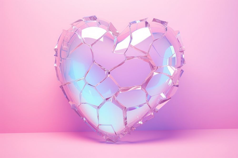 Pastel 3d heart broken aesthetic holographic illuminated cracked glowing.