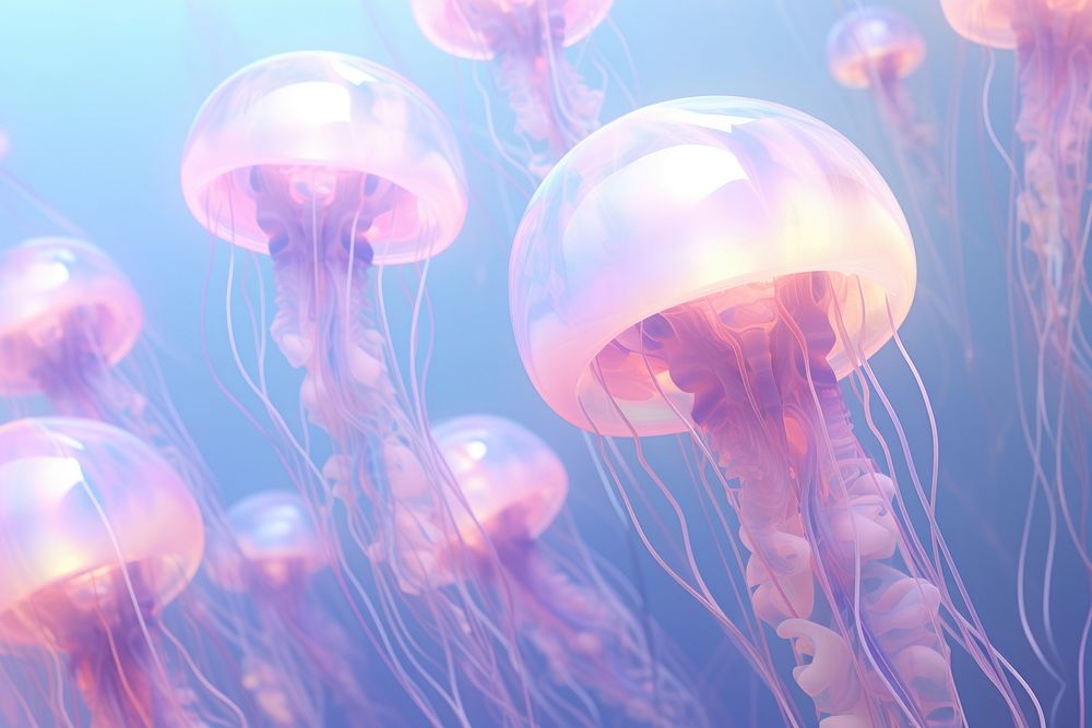 Pastel 3d jellyfish holographic invertebrate transparent translucent.