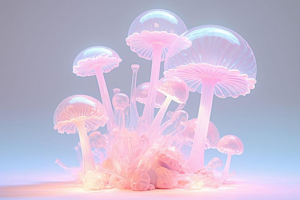 Pastel 3d mushroom aesthetic holographic jellyfish plant invertebrate.