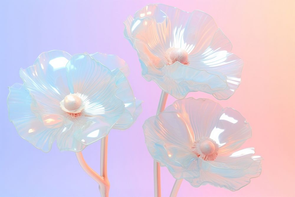 Pastel 3d poppy flower aesthetic holographic petal plant inflorescence.