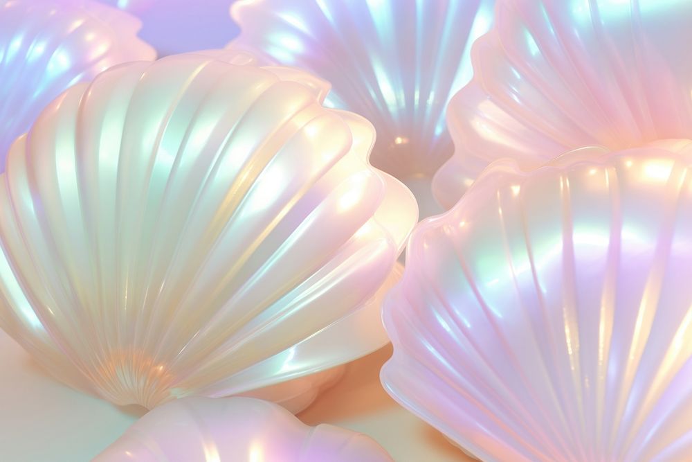 Pastel 3d sea shell holographic pattern invertebrate translucent.