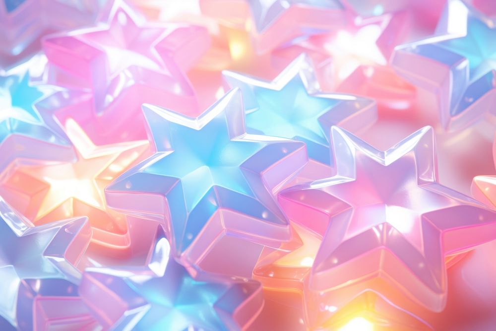 Pastel 3d star aesthetic holographic light illuminated backgrounds.