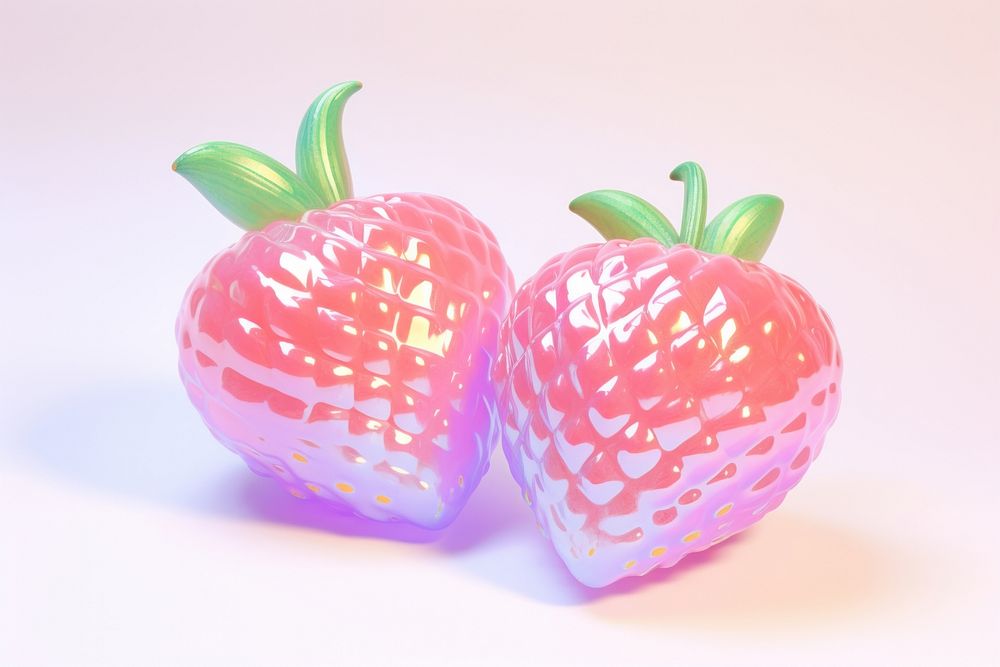 Pastel 3d strawberry holographic fruit plant food.