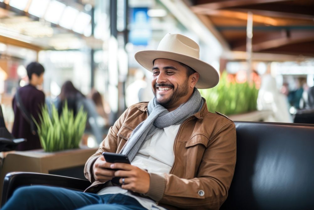 A joyful Hispanic man shopping with credit card sitting smile adult.
