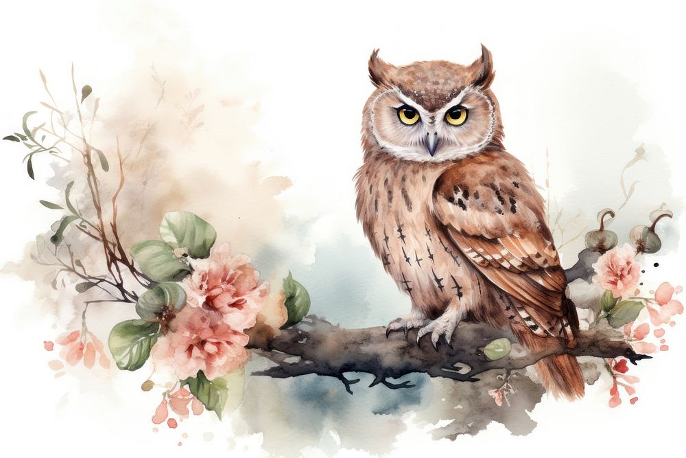 Owl painting animal flower.