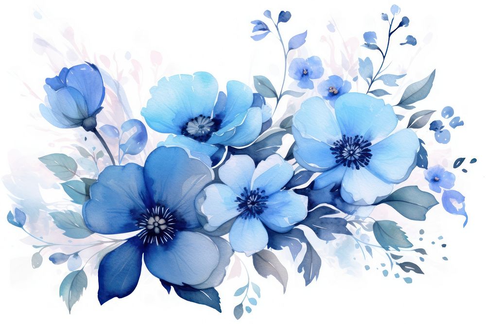 Blue flowers nature painting pattern.