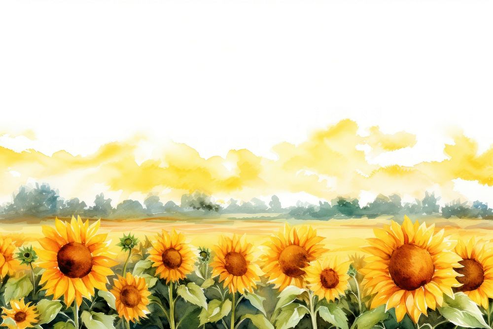 Sunflower field landscape outdoors painting.