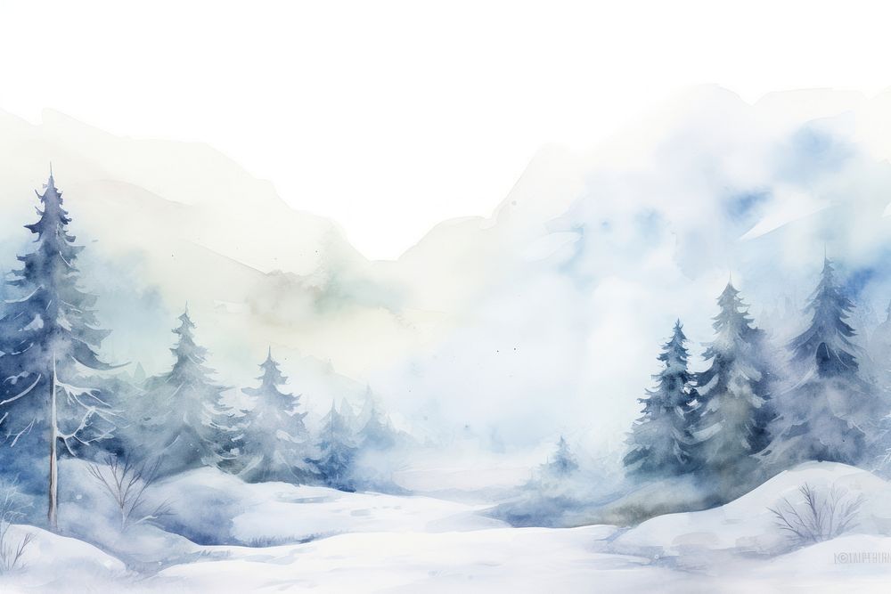Snow falling landscape outdoors painting.