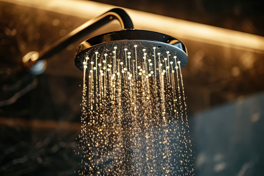 Showerhead bathroom illuminated chandelier.