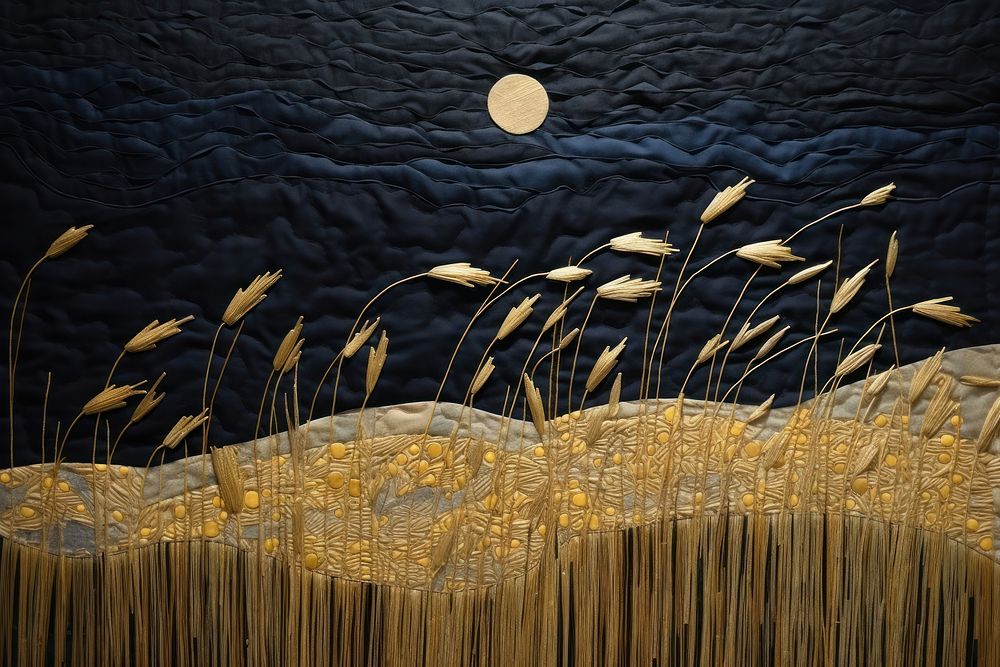 Wheat field in night landscape textile nature.