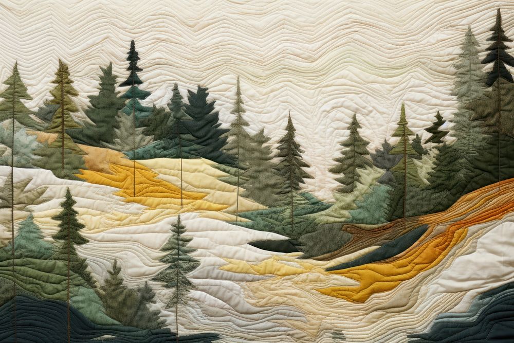 Forest valley landscape pattern textile.