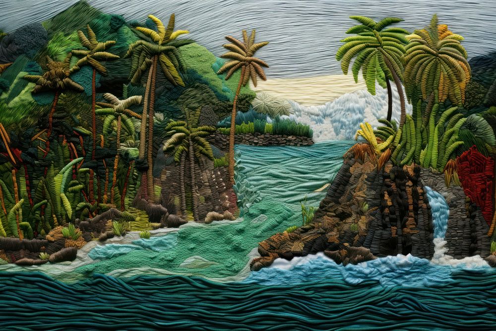 Isolated tropical island landscape outdoors painting.
