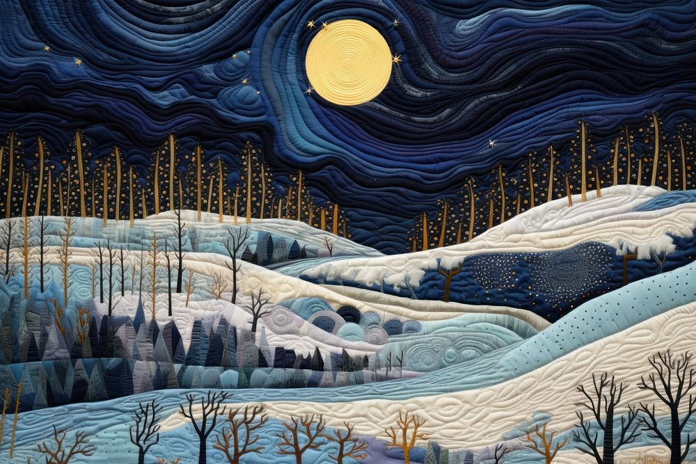 Stunning joyful winter landscape in starry night in nighttime outdoors nature snow.
