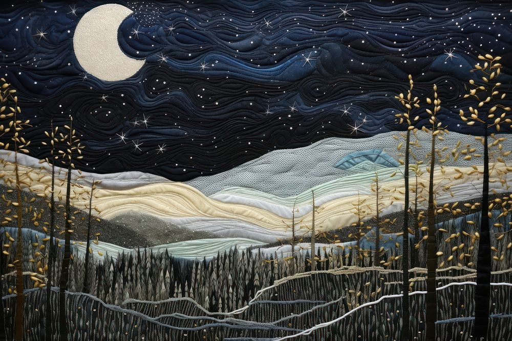 Stunning joyful winter landscape in starry night in nighttime astronomy outdoors nature.