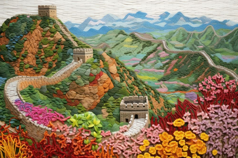 Stunning joyful great wall of china needlework landscape outdoors.