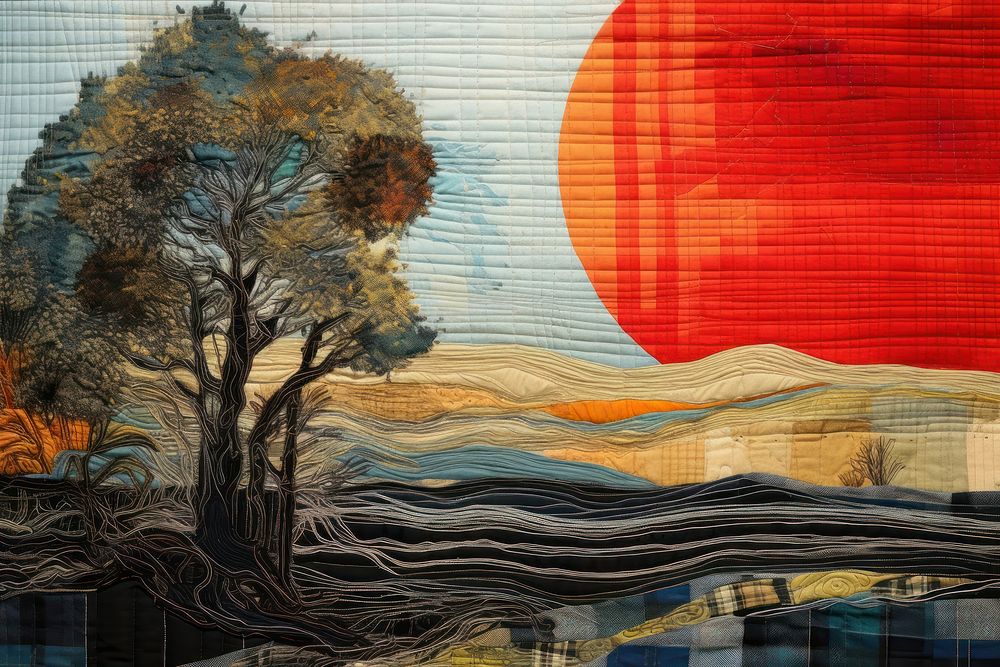 Stunning joyful tartan pattern landscape painting textile.