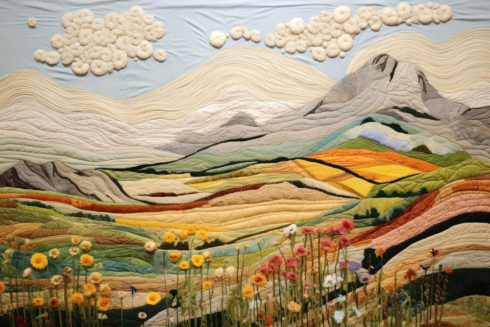 Stunning joyful valley landscape painting quilting.