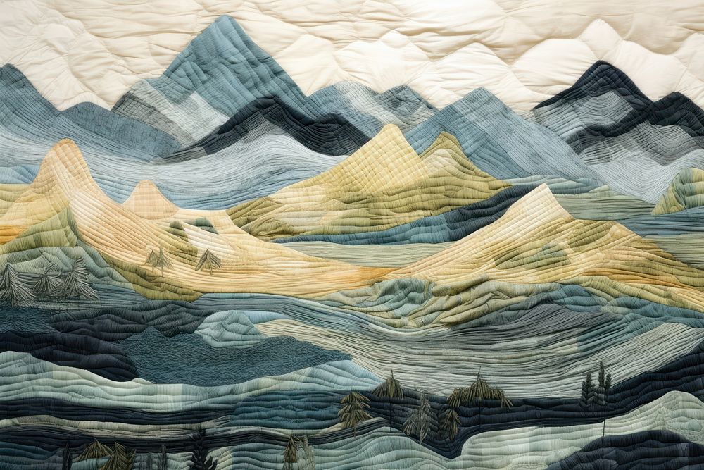 Stunning mountain range landscape quilting textile.