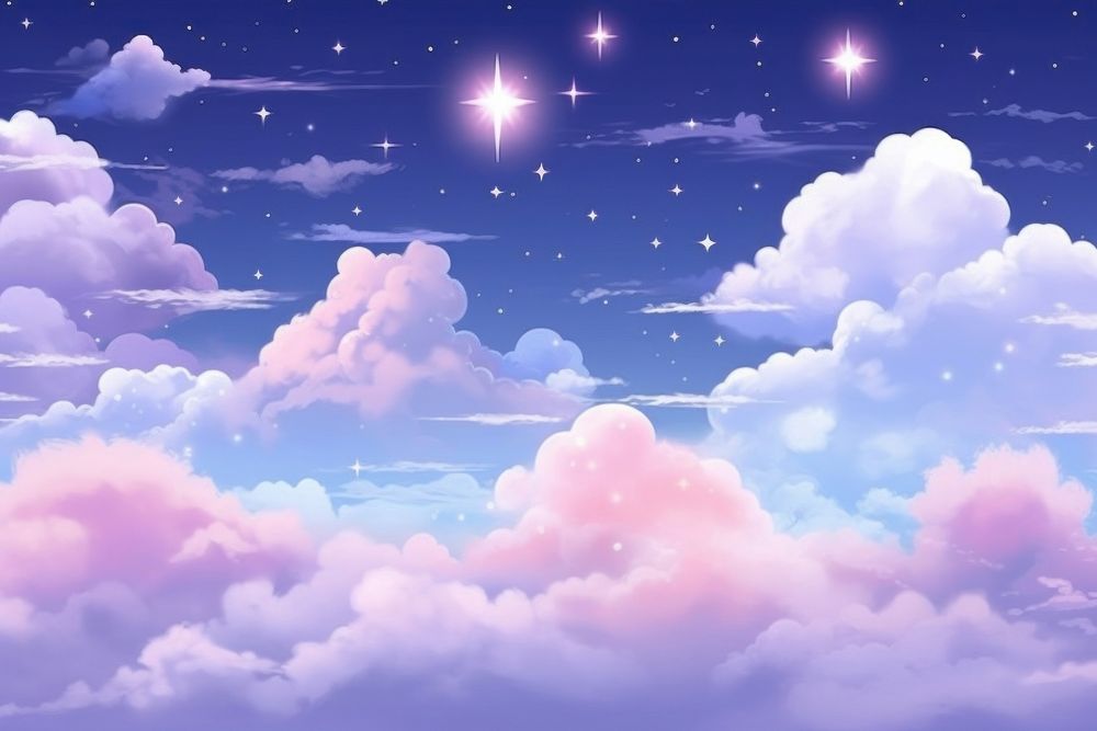 Sky filled with clouds and stars cute wallpaper backgrounds landscape.