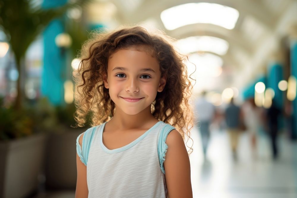 A 8 years old Cuban girl shopping in the department store during discount time photography child smile.