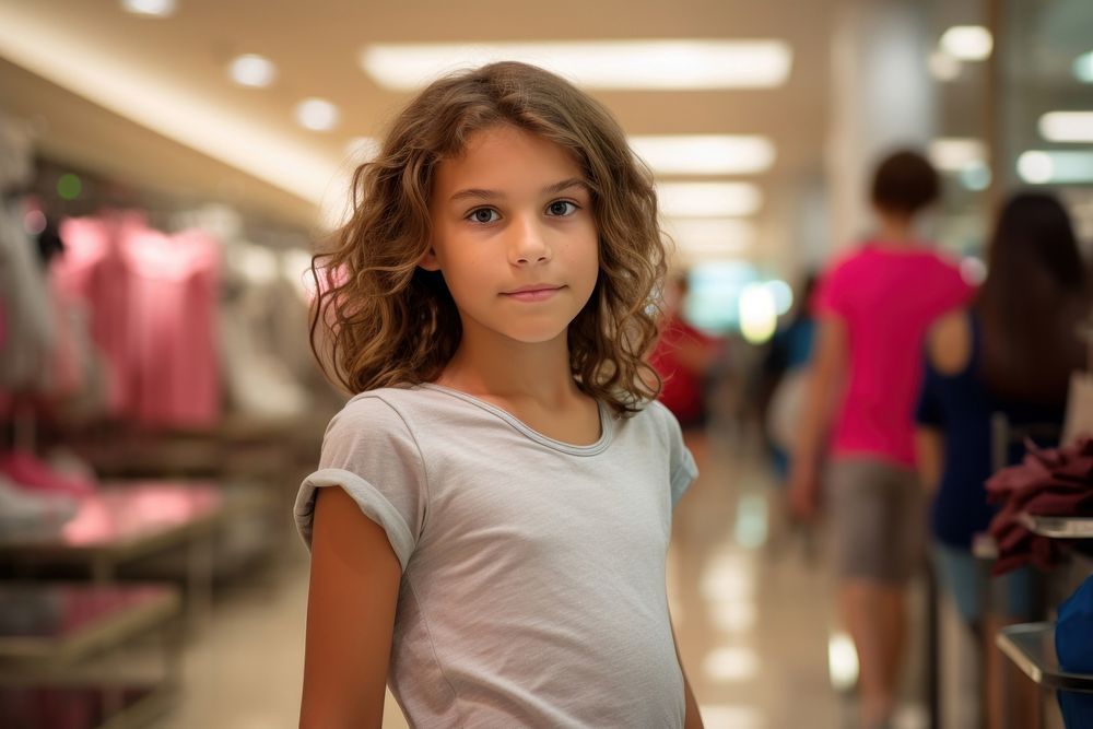 A 8 years old Cuban girl shopping in the department store during discount time photography portrait adult.